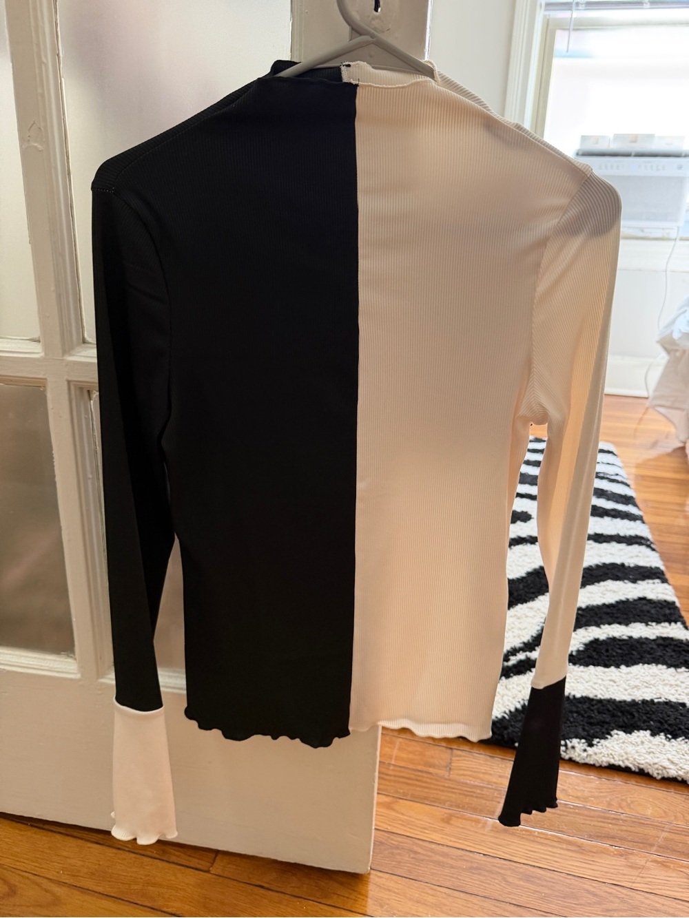 Two-Tone Black and Cream Ribbed Long Sleeve Top